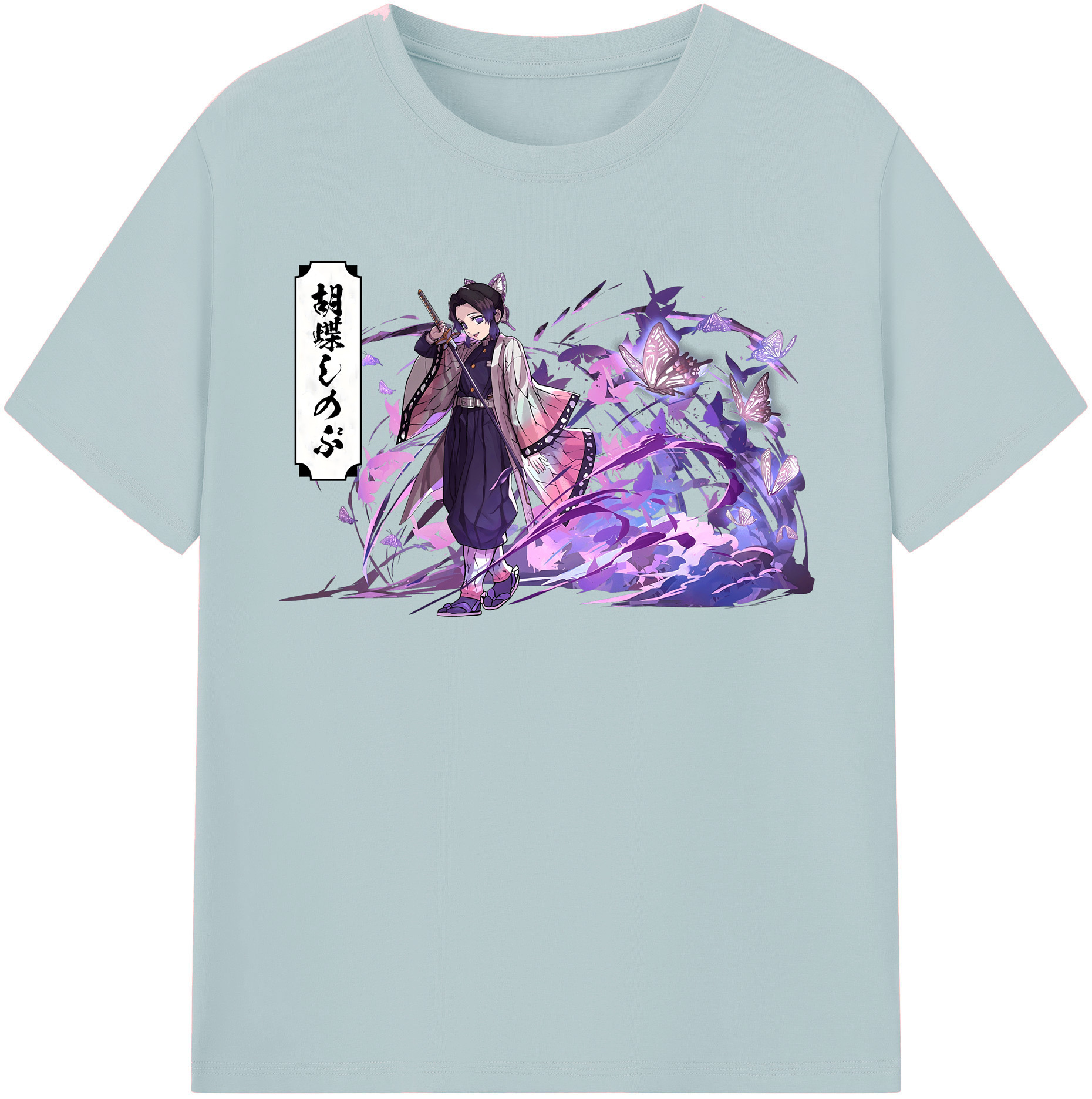 （画像用） 鬼滅の刃（きめつのやいば）蟲柱-胡蝶 しのぶ／こちょう しのぶ Kochou Shinobu 綿100％半袖Tシャツ（フロントプリント）